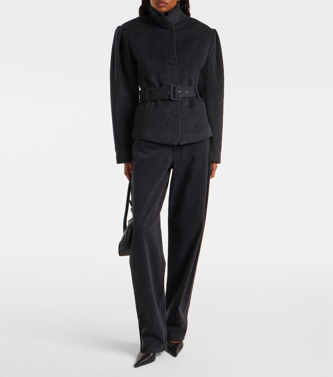 Marie Belted Herringbone Wool-Blend Jacket