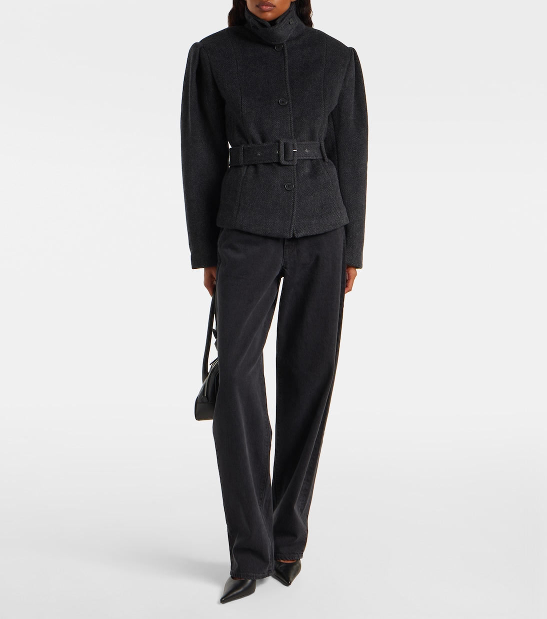 Marie Belted Herringbone Wool-Blend Jacket