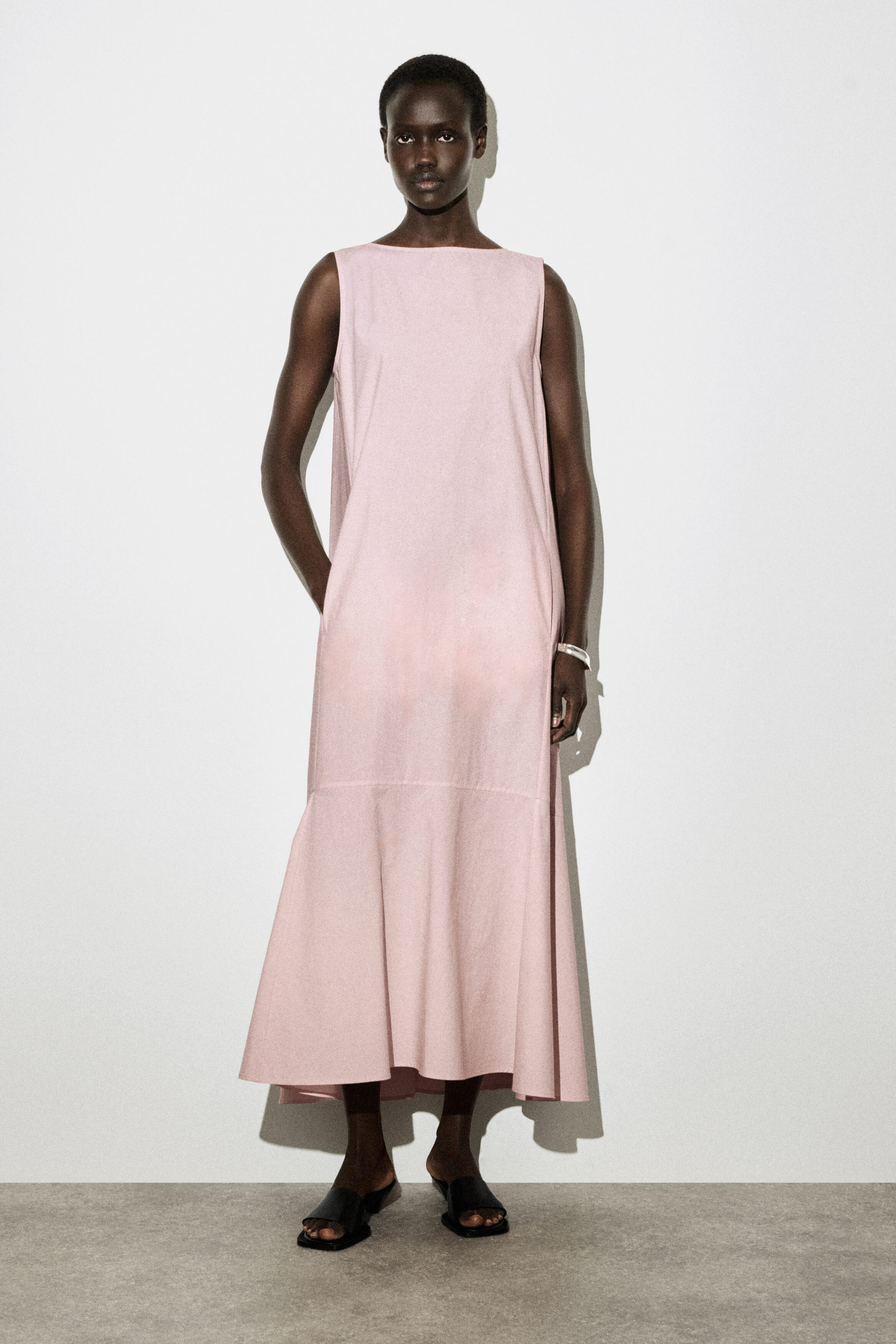 Dropped-Hem Cotton Midi Dress