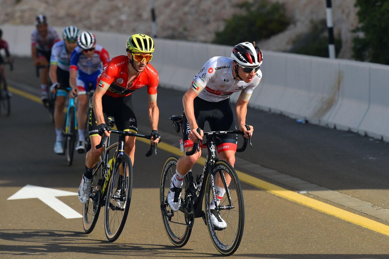 Tadej Pogacar attacks Adam Yates at the UAE Tour