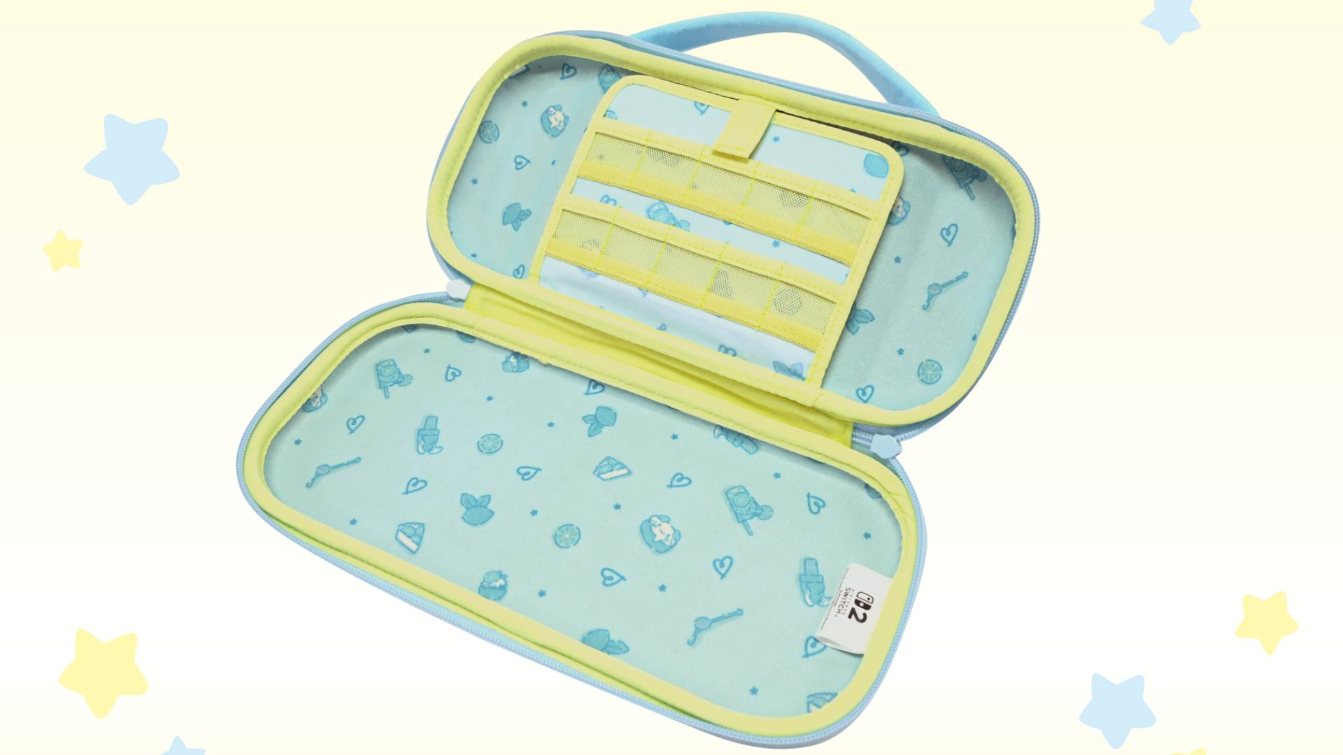 Official Hori image of the interioir of the Cinnamoroll Puffy Hybrid Pouch for Nintendo Switch 2.