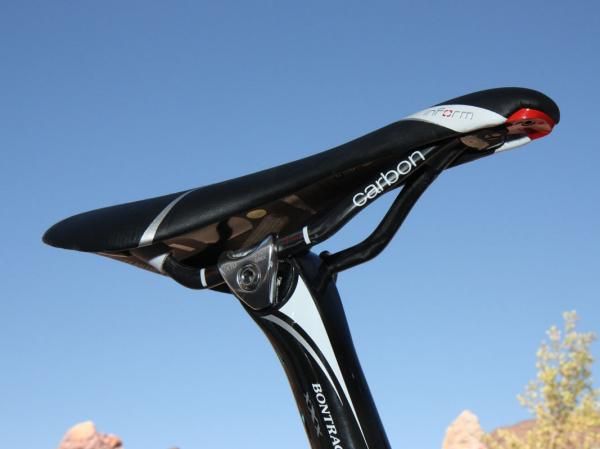 Stock Trek Top Fuel 9.9SSL models will come with Bontrager's latest carbon-railed Evoke 4 saddle.