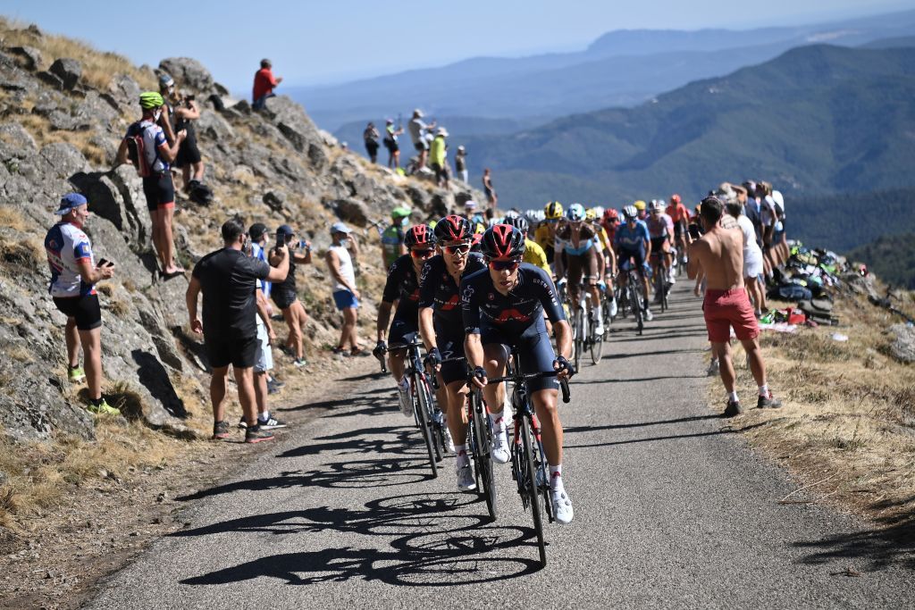 The pack rides during the 6th stage of the 107th edition of the Tour de France cycling race 191 km between Le Teil and Mont Aigoual on September 3 2020 Photo by Marco BERTORELLO AFP Photo by MARCO BERTORELLOAFP via Getty Images
