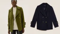 M&S Double Breasted Pea Coat With Wool