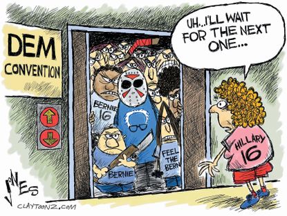 Political Cartoon U.S. Hillary Bernie Dem Convention