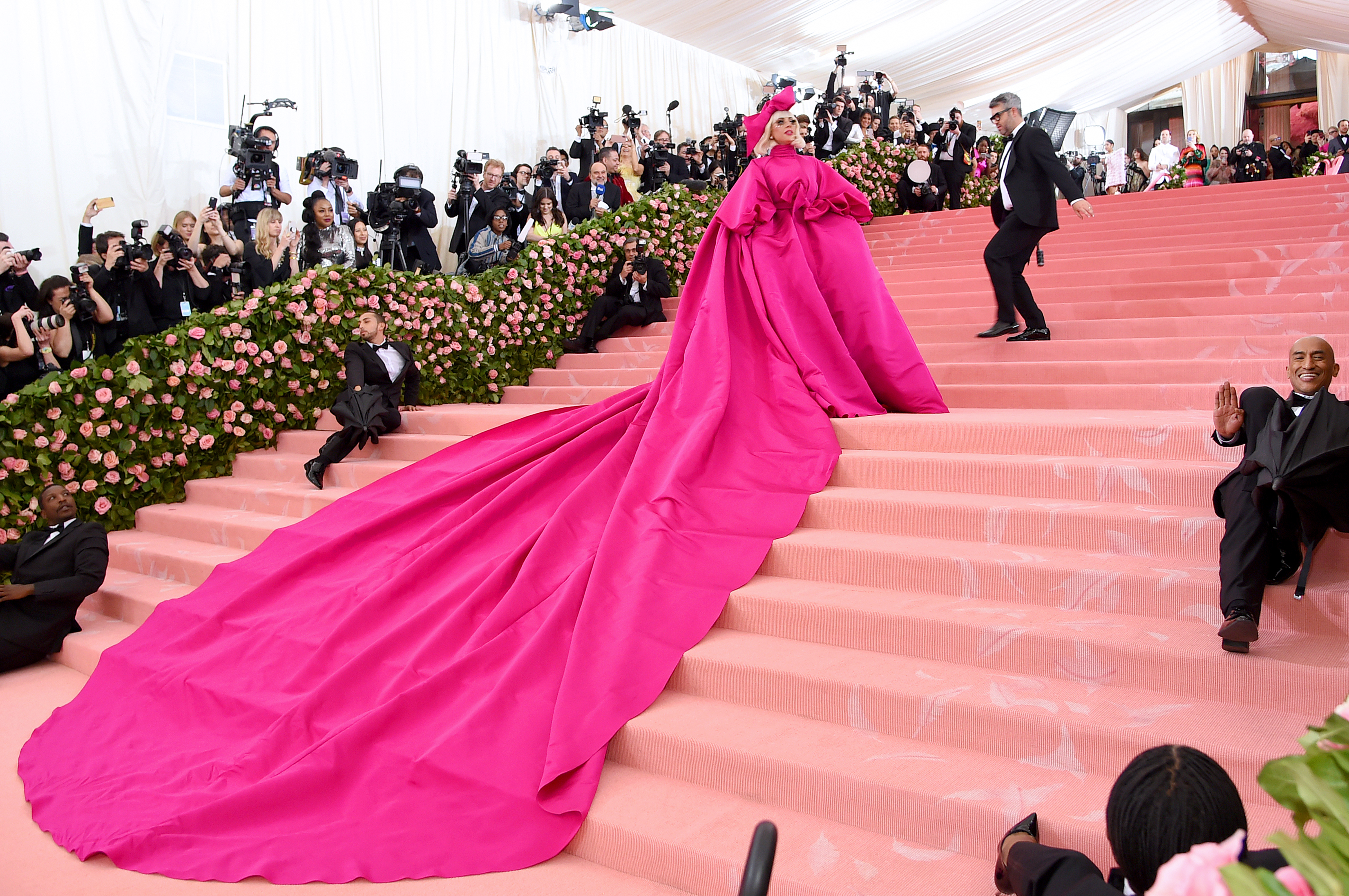 Lady Gaga wearing a pink Brandon Maxwell dress at the 2019 met gala
