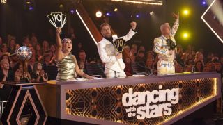Dancing with the Stars judges Carrie Ann Inaba, Derek Hough, and Brunio Tonioli in Season 32 finale