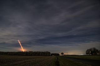 Skywatcher Scott Hoggard snapped this photo of the Air Force's Minotaur 1 rocket launch from Wallops Island, Va., as it streaked over Queen Anne's County in Maryland on Nov. 19, 2013.