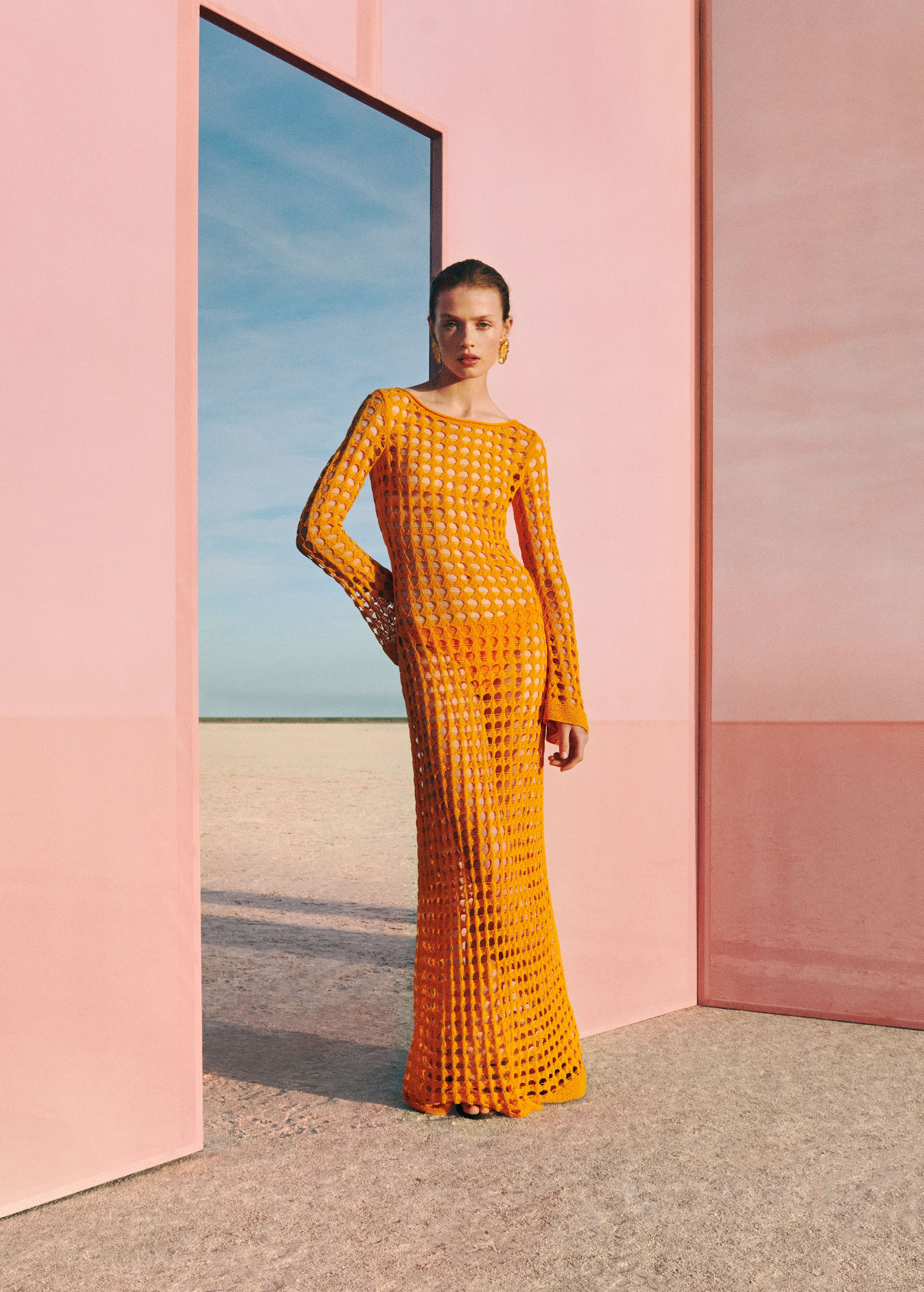 MANGO Long Openwork Knitted Dress