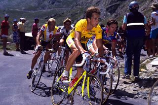 Greg LeMond leads Robert Millar and Laurent Fignon in the 1989 Tour de France