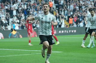 Manchester City target Semih Kilicsoy (90) of Besiktas celebrates after scoring the first goal of his team during the Turkish Super League match between Besiktas and Samsunspor at Besiktas Park on April 13, 2024 in Istanbul, Turkey. (Photo by Seskim Photo/MB Media/Getty Images)