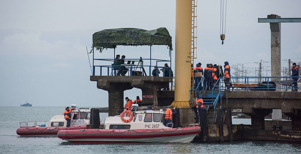 Russian rescuers gather along the shores of the Black Sea.