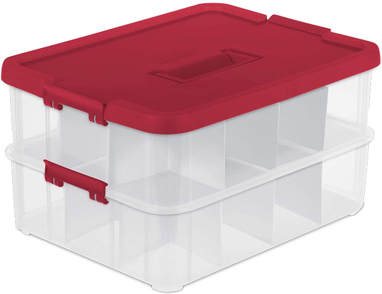 red plastic storage box