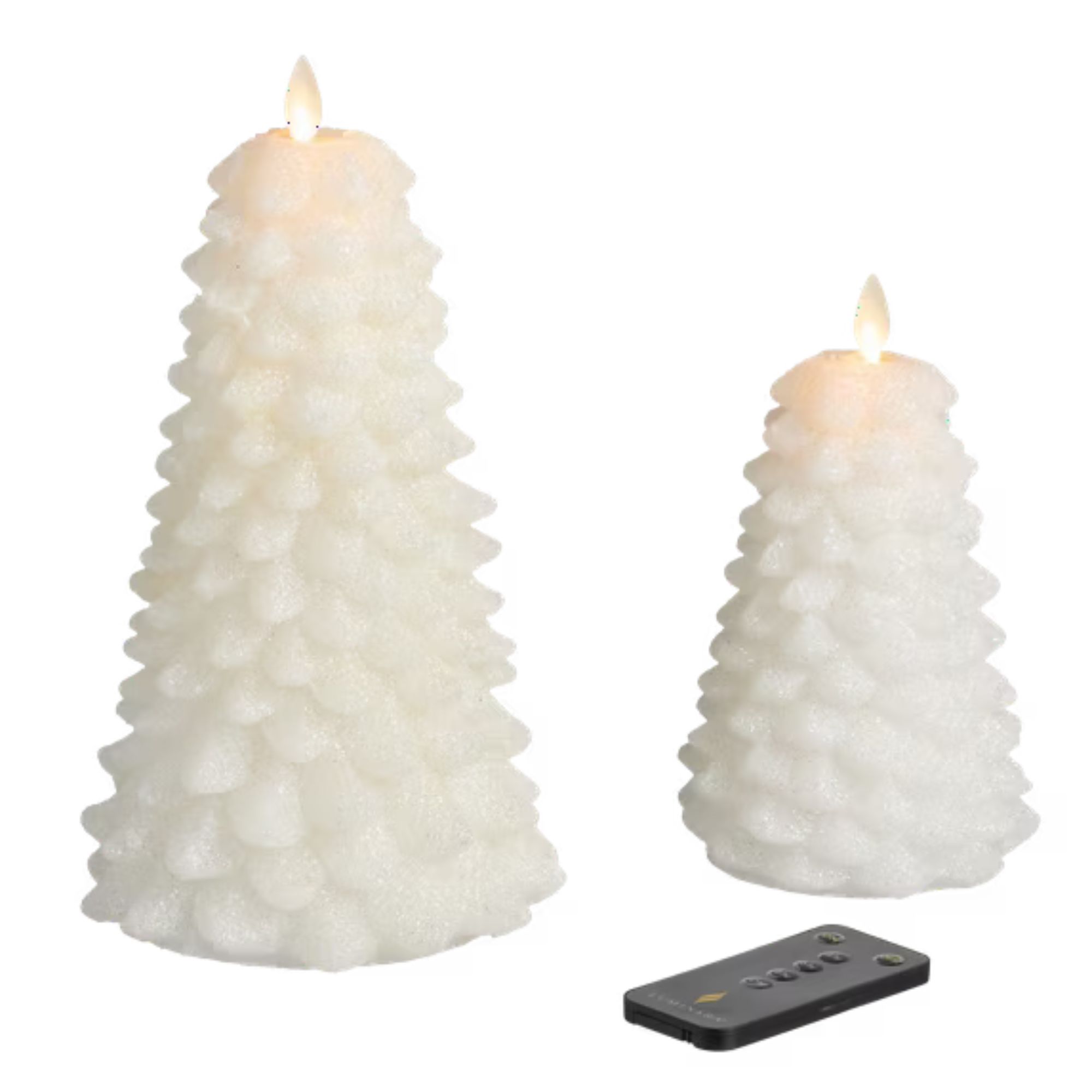 Martha Stewart by Luminara 6" &amp;amp; 9" Glitter Holiday Tree Candles with Remote (White)