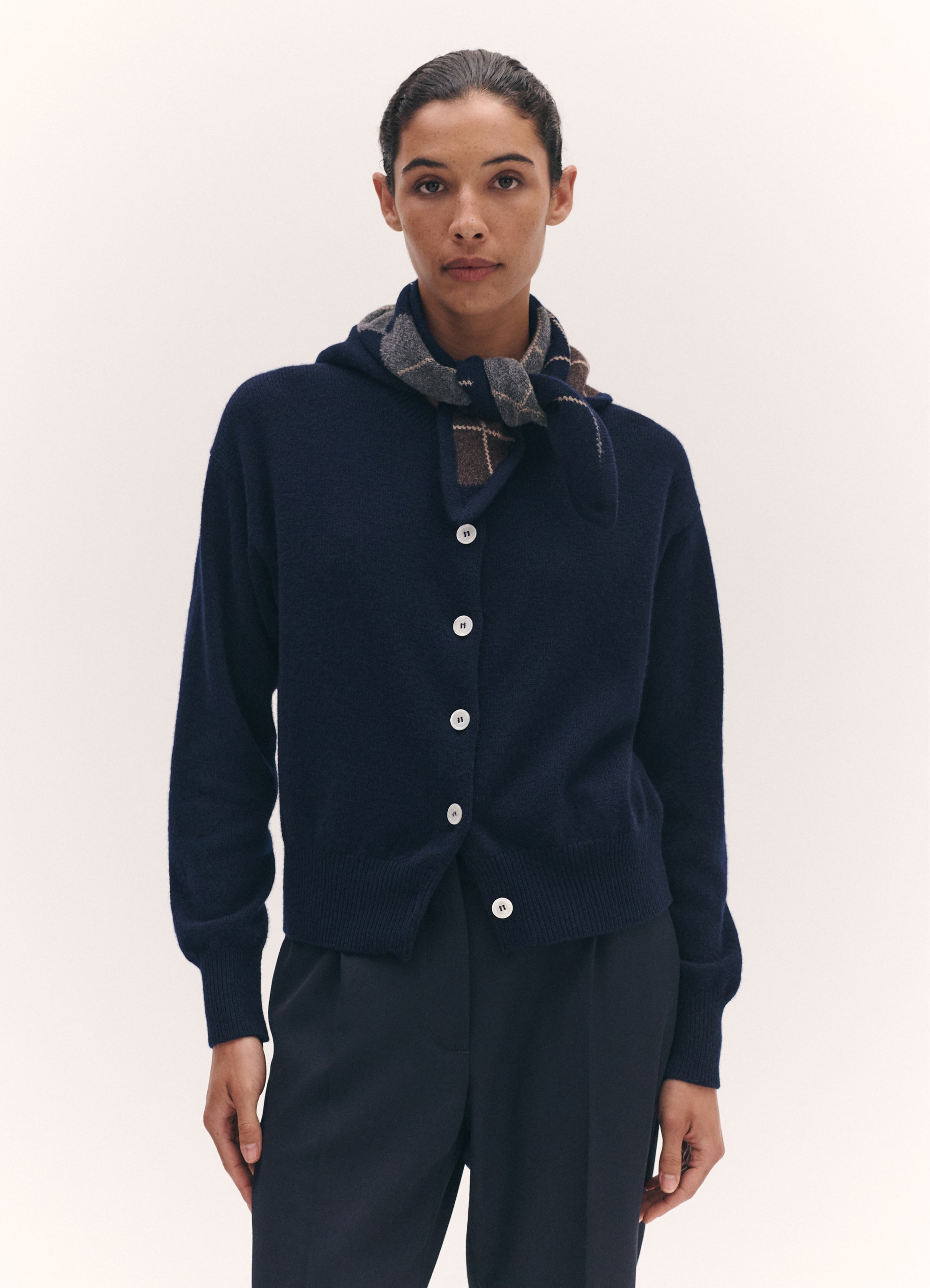 Argyle Cashmere Foulard in Navy and Brown