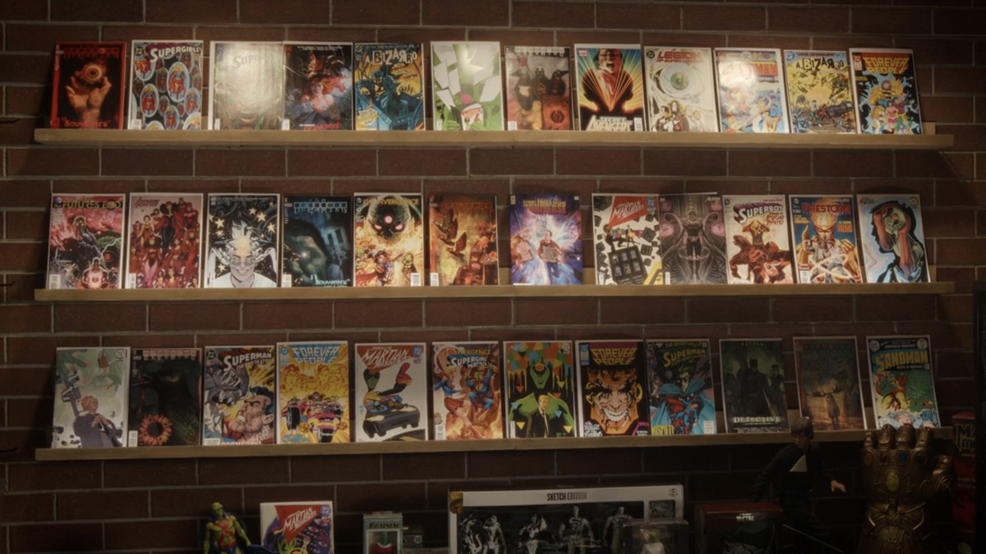 The comic wall full of hints about the twist ending in Stuart Fails to Save the Universe Episode 4