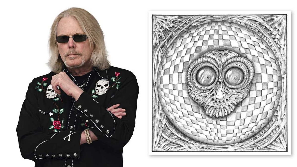 Scott Gorham studio portrait and his illustration &#039;Curiosity&#039;