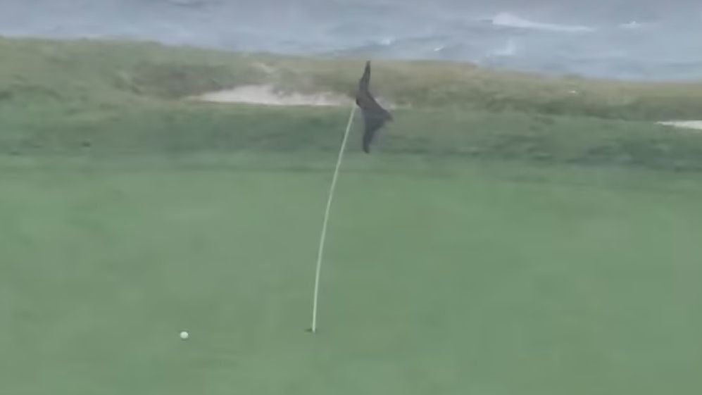 The ball on the green at the seventh hole at Pebble Beach