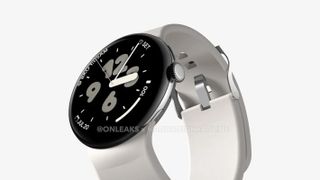 Leaked image of the Google Pixel Watch 3 XL smartwatch, close up view of band