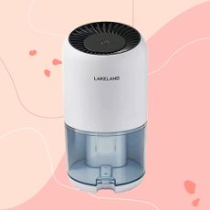 Lakeland 1L Compact Dehumidifier on a pink background