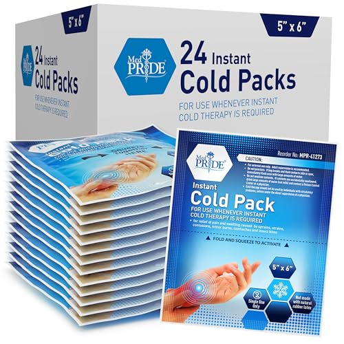 Med Pride Instant Ice Bags for Injuries, Disposable First Aid Cold Compress, Swelling, Pain Relief, Sprains, Toothache (5x6 Inch (pack of 24) Clear)