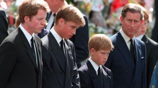 princess diana's sons princes william and harry with their father prince charles and uncle earl spencer outside westminster abbey on the day of their mother's funeral service, 6th september 1997 photo by jayne finchergetty images