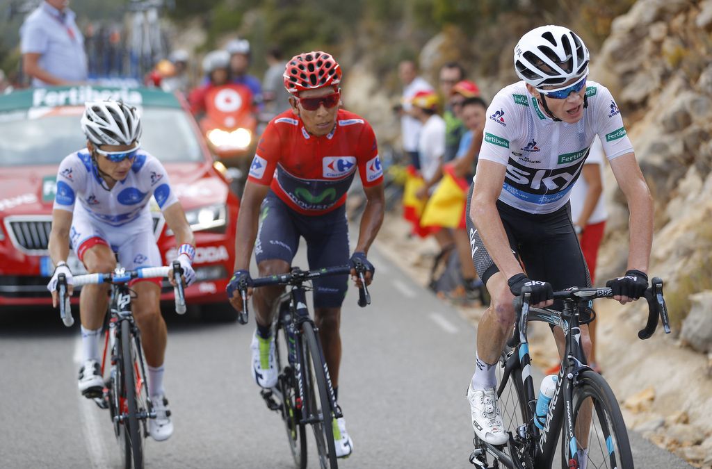 KOM leader Kenny Elissonde briefly joined Nairo Quintana and Chris Froome