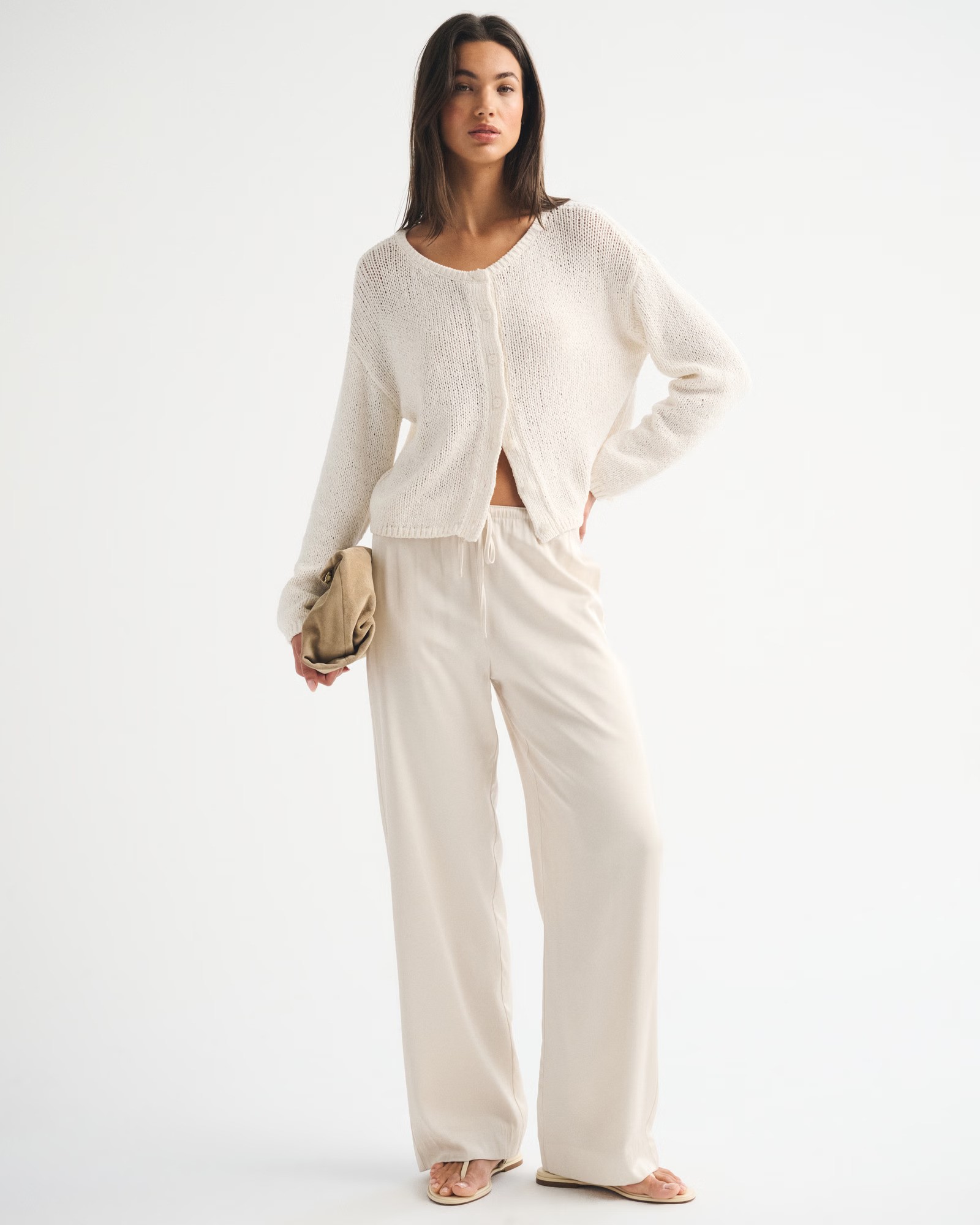 Open-Stitch Textural Crew Cardigan