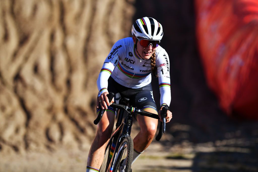 ZONHOVEN BELGIUM OCTOBER 24 Lucinda Brand of The Netherlands and Team Baloise Trek Lions competes during the 25th Zonhoven UCI CycloCross Worldcup 2021 Womens Elite CXWorldCup UCIcyclocrossWC zonhoven on October 24 2021 in Zonhoven Belgium Photo by Luc ClaessenGetty Images