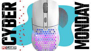 A glorious mouse on a blue Cyber Monday background.
