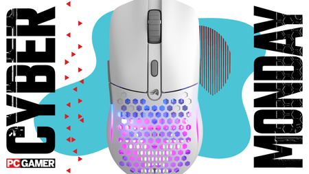 A glorious mouse on a blue Cyber Monday background.