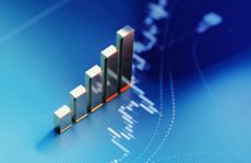 bar graph symbol on blue financial graph