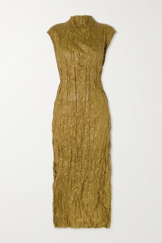 Maxi Dress Cangkang Berkerut berwarna emas