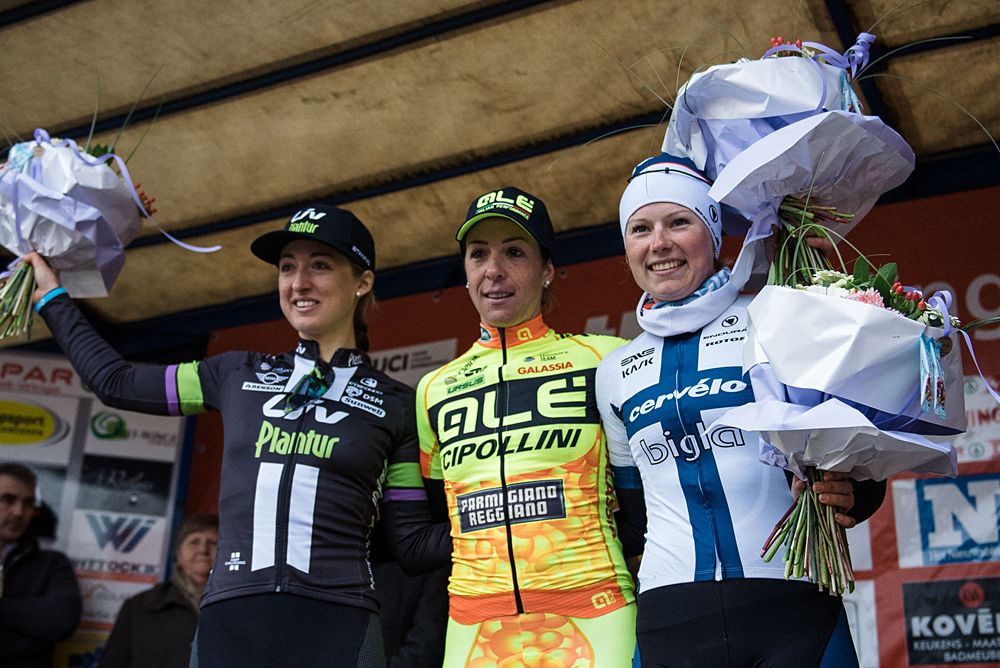 op 3 Podium - Marta Bastianelli, Leah Kirchmann, Lotta Lepist&ouml; - 2016 Omloop van het Hageland - Tielt-Winge