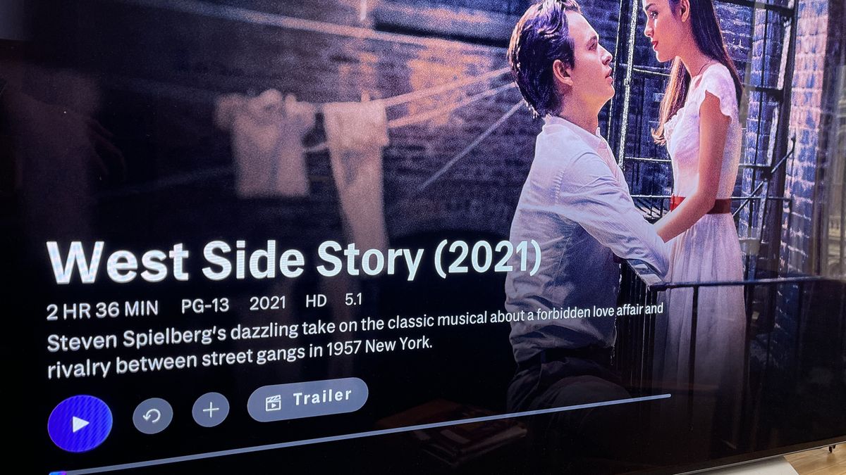 The details screen for West Side Story on HBO Max