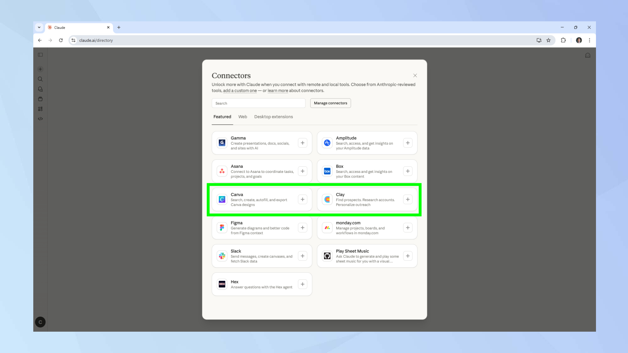 Enable app connectors in Claude