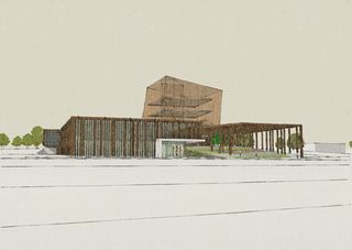 Colour illustration of a library design for a Science University in Central Africa