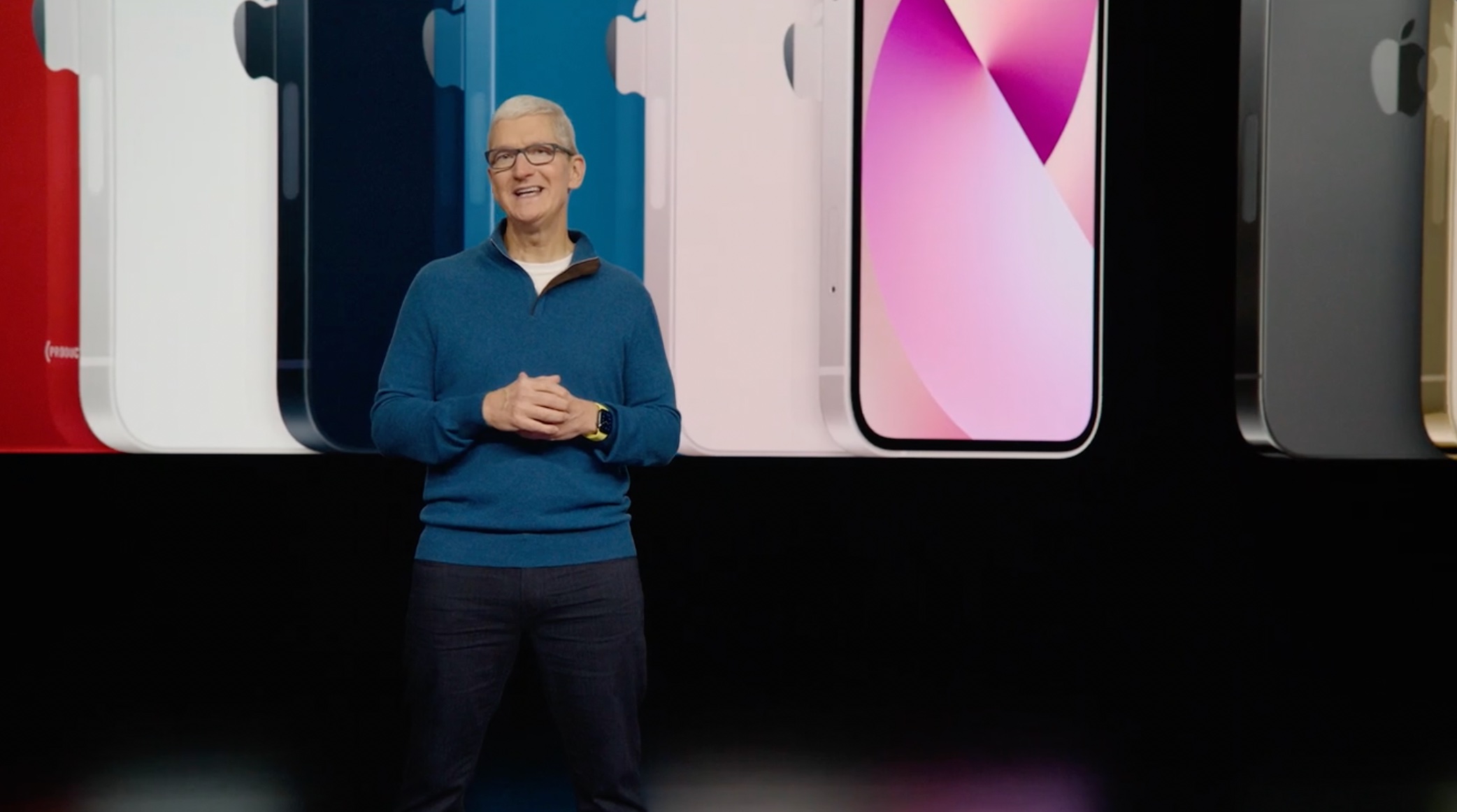 Tim Cook at March Apple event new iPhone 13 colors