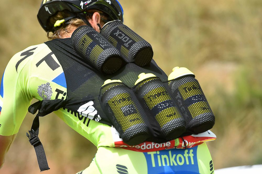 The Tinkoff water bottle vest gets a workout