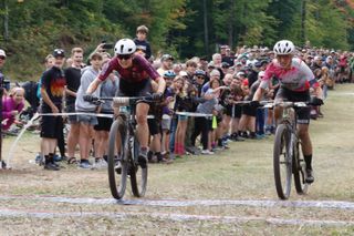 Ruth Edwards edges Alexis Skarda at the line to win Chequamegon MTB Festival