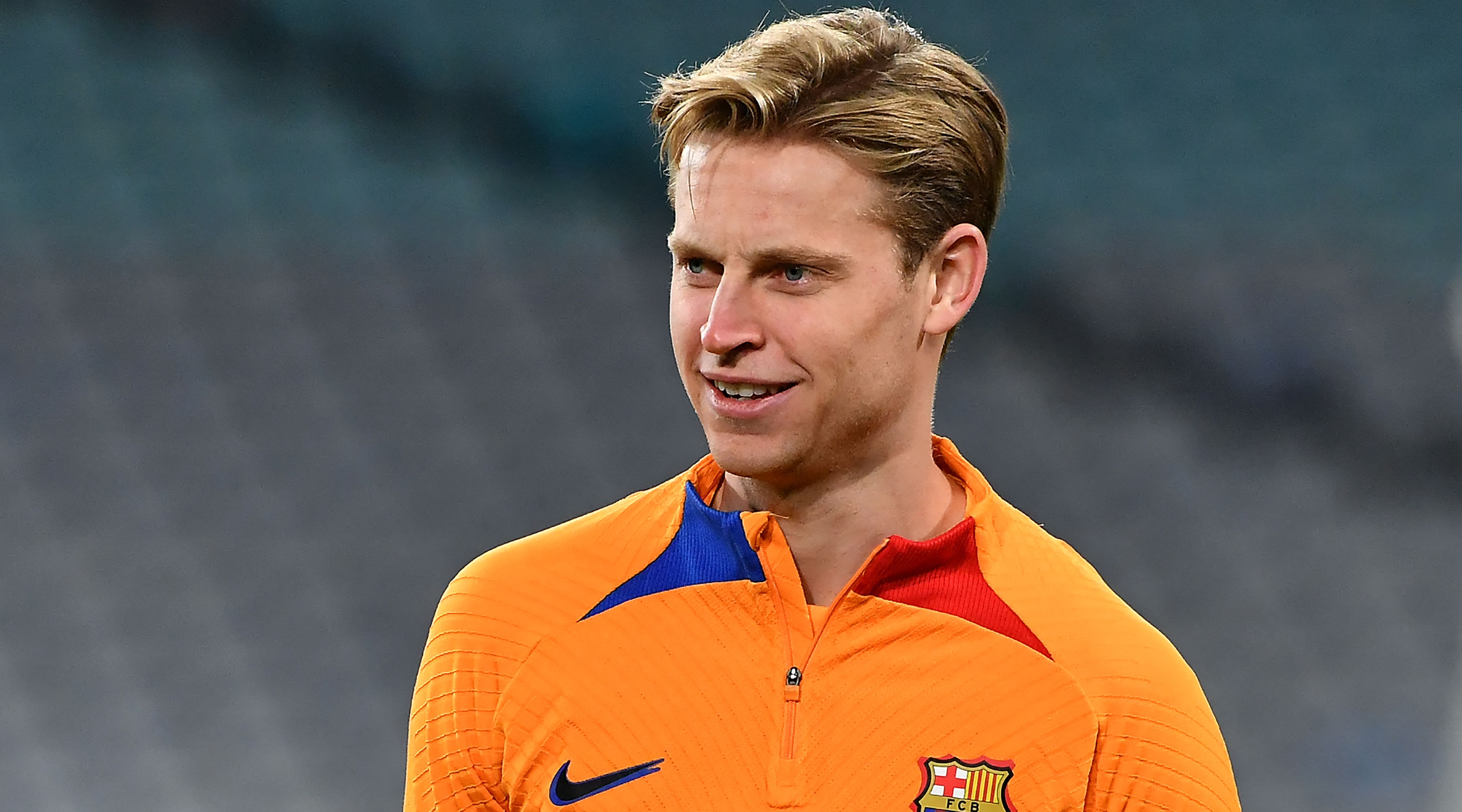 FC Barcelona's Frenkie De Jong looks on during a training session at the Accor Stadium in Sydney on May 24, 2022, ahead of a friendly football match between FC Barcelona and A-League All Stars.