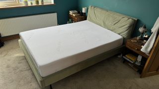 Full shot of the ErgoFlex 5G double mattress on a bed frame in our testers bedroom