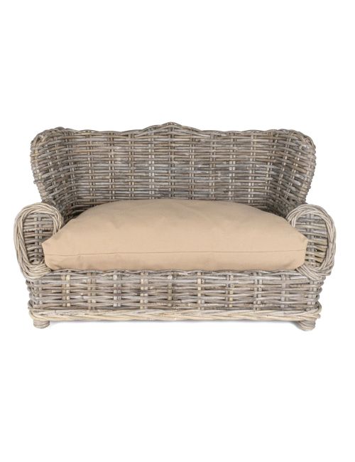 Handwoven Rattan Dog Daybed with Machine-Washable Cushion