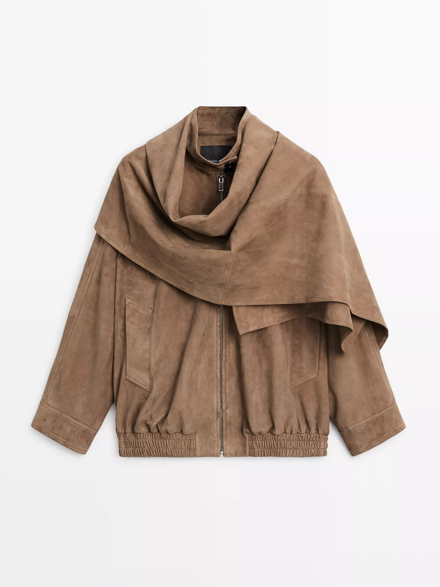 Massimo Dutti Suede leather bomber jacket with scarf detail