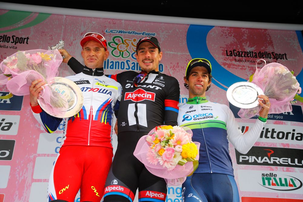 Kristoff, Degenkolb and Matthews on the Milan-San Remo podium