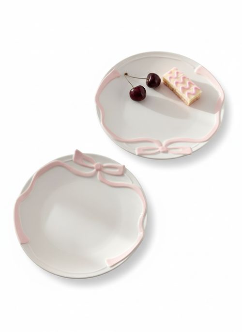 Set of 2 Pink and White Bow Side Plates