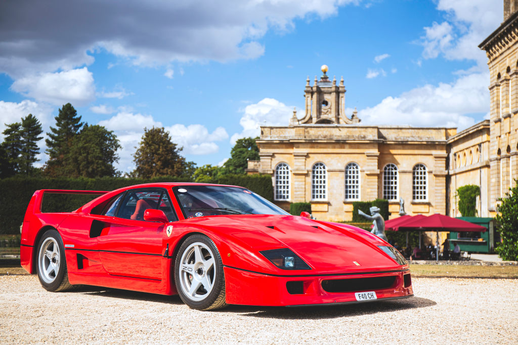 The Ferrari F40 seen at Salon Prive, held at Blenheim Palace. Each year some of the rarest cars are displayed on the lawns of the palace, in the UK's most exclusive Concours d'Elegance.