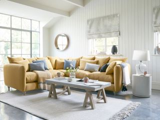 Cream living room ideas: cream living room with yellow Podge corner sofa