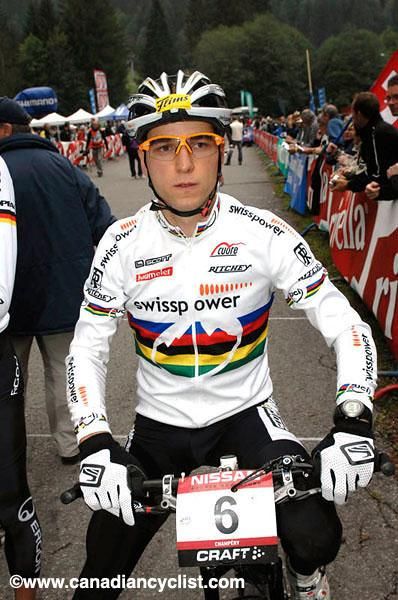 The new World Champion Nino Schurter (Scott Swisspower) was delighted to show off his new jersey.