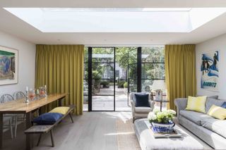 Curtains at Crittall-style doors in an extension. Curtains by Hillarys